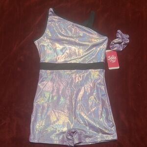 Justice Shimmering Purple Dance Outfit with Scrunchie